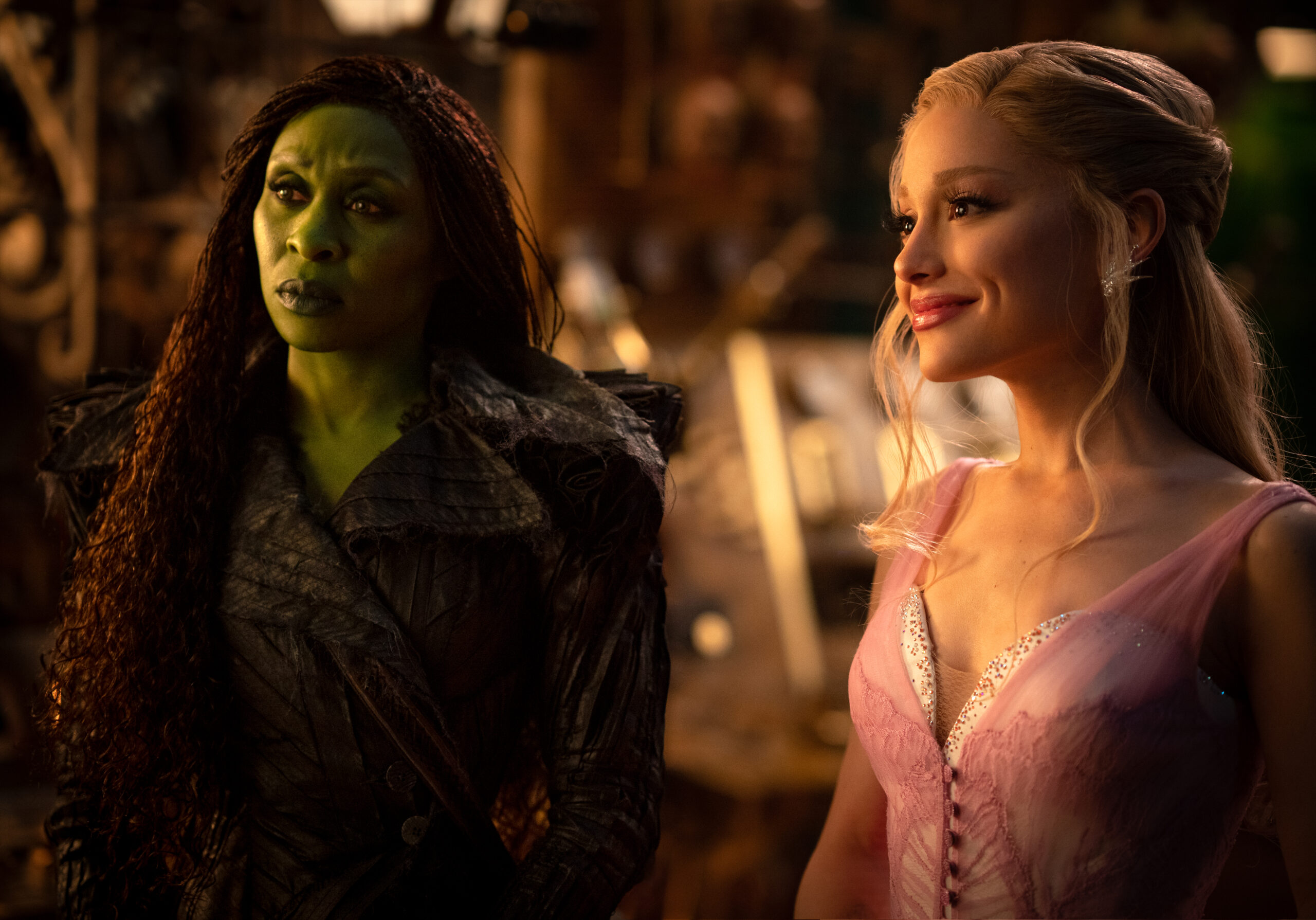Cynthia Erivo as Elphaba and Ariana Grande as Glinda in Wicked: For Good