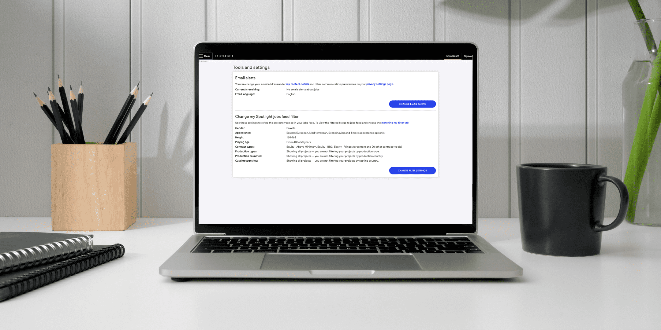 A laptop showing the Spotlight tools and settings page